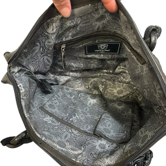 Vintage Sharif Black Leather Shoulder Bag | Braided Handle | Snakeskin - Picture 7 of 11